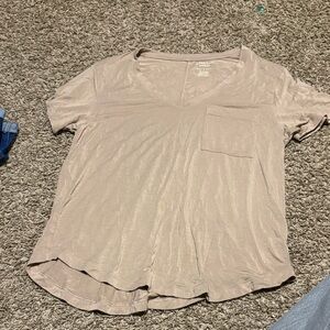 American Eagle Outfitters Light Brown V-Neck Tee